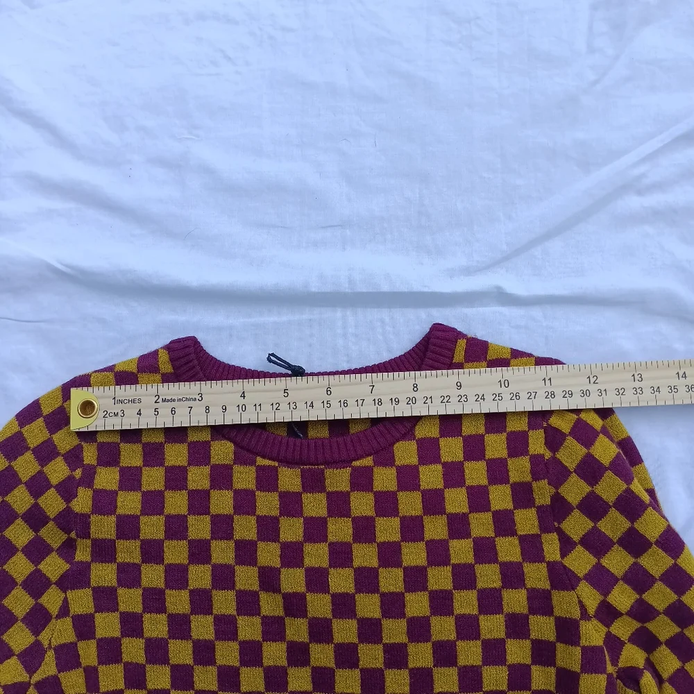 NWT Daydreamer Crop Women's Sweater XS Cozy Fig Checkers Long Sleeve - Picture 7 of 10